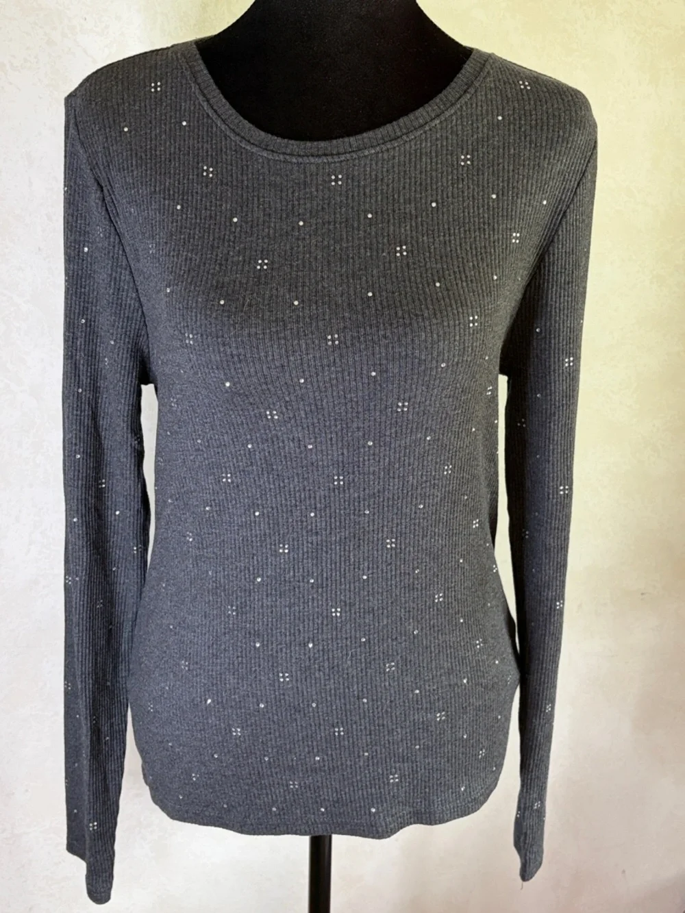 JCrew Charcoal Ribbed Long Sleeve Top with Subtle Sparkle Large